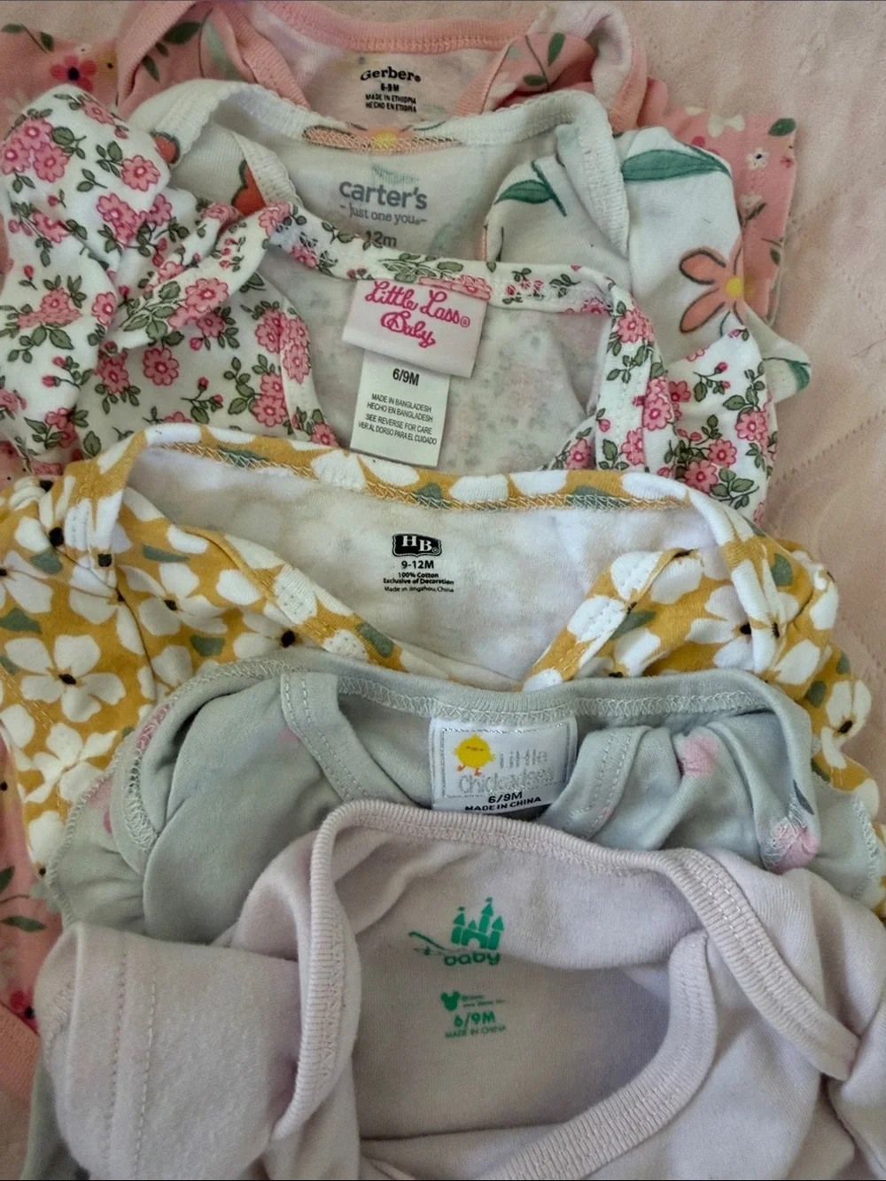 Baby Girls Floral & Character Onesie Bundle - Mixed Patterns 6-12months